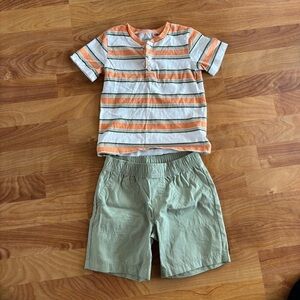 Striped Orange and White T-Shirt with Green Shorts